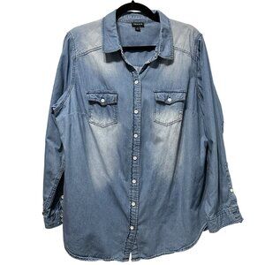 Torrid women's size 1 (14/16-1X) distressed denim button front tunic long sleeve